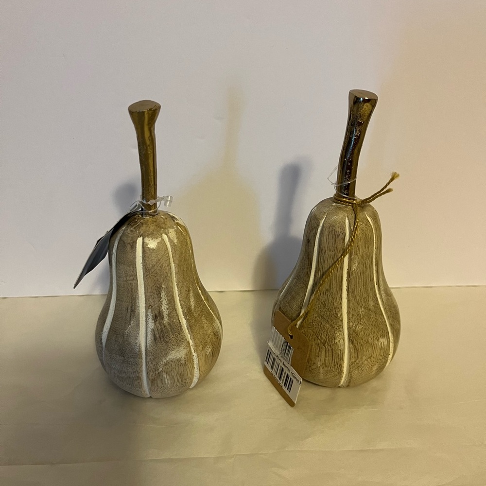 PD‎ HOME & GARDEN WOODEN PEARS HOME DECOR W/BRASS STEM SET OF 2 FRUIT MODERN